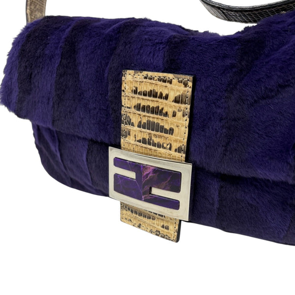 Fendi Purple Fur Lizard Baguette