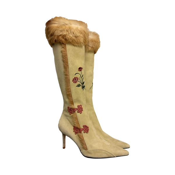 John Galliano Suede Fur Boots