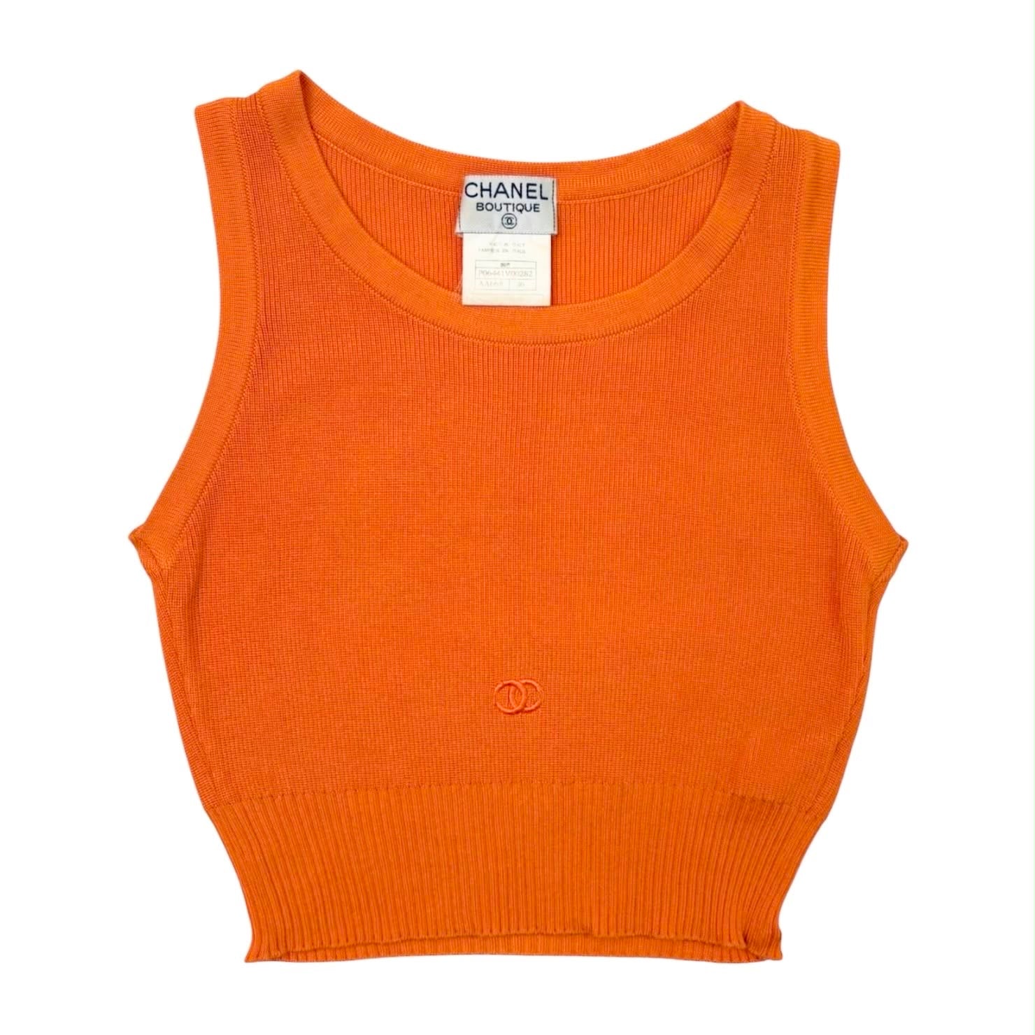 Chanel Orange Logo Ribbed Tank Top