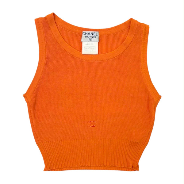 Chanel Orange Logo Ribbed Tank Top