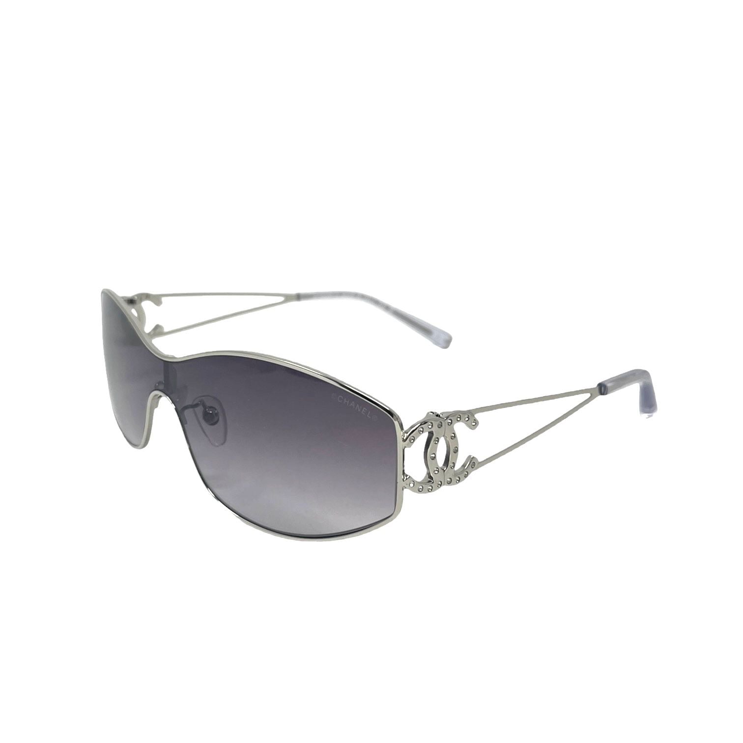 Chanel Purple Rimless Rhinestone Visor Sunglasses