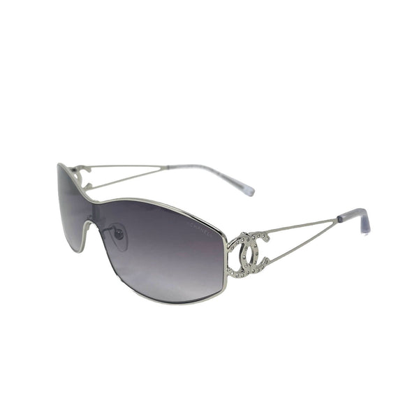 Chanel Purple Rimless Rhinestone Visor Sunglasses