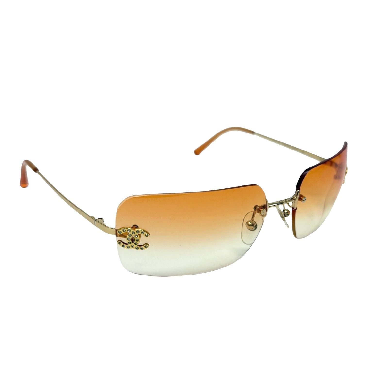 Chanel Orange Rhinestone Rimless Sunglasses
