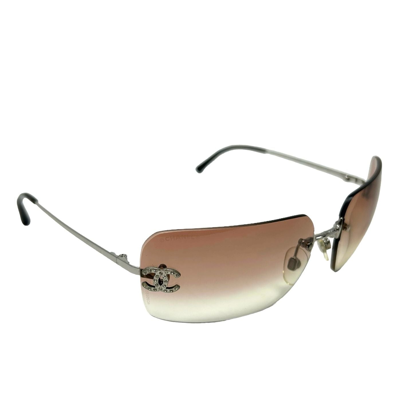 Chanel Pink Rhinestone Logo Sunglasses