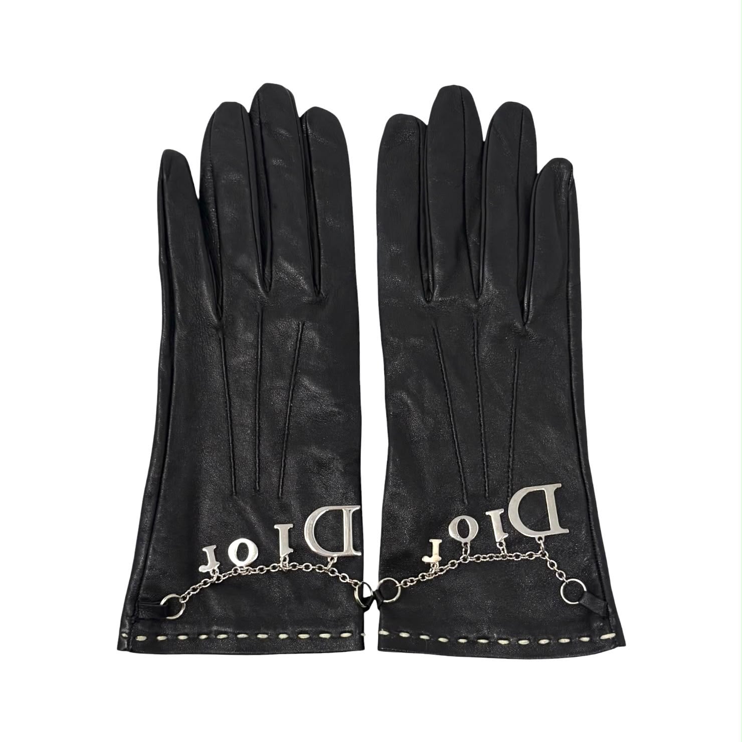 Dior Black Charm Logo Gloves