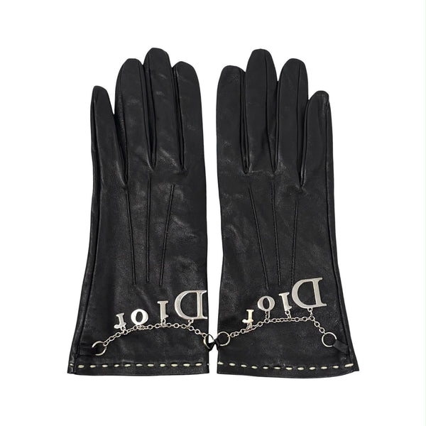 Dior Black Charm Logo Gloves