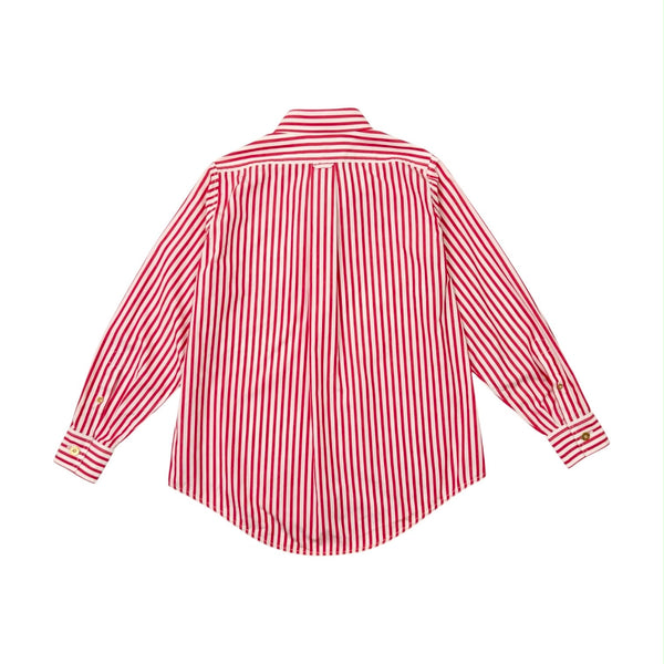 Chanel Red + White Striped Button Down Top