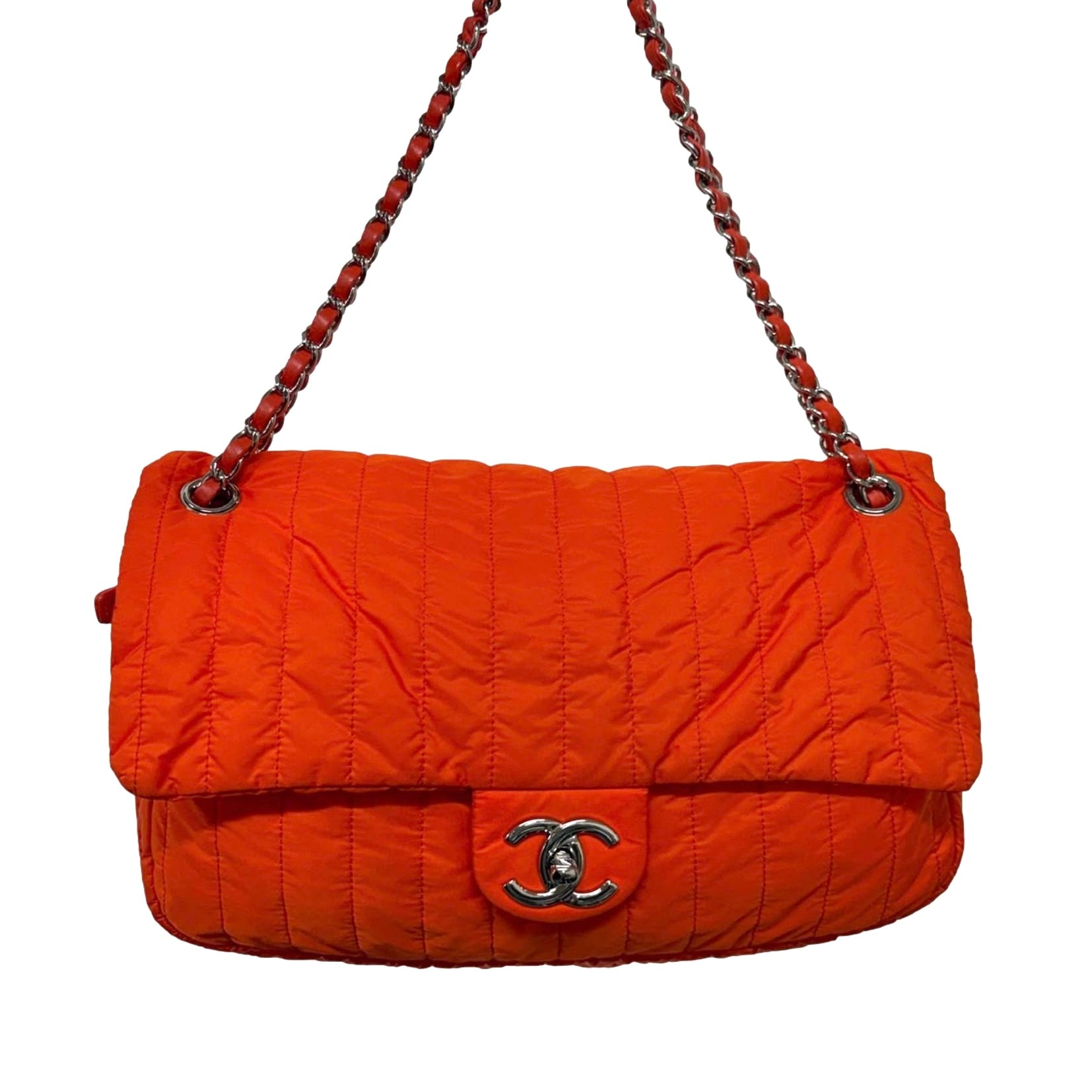 Chanel Orange Maxi Nylon Flap Bag