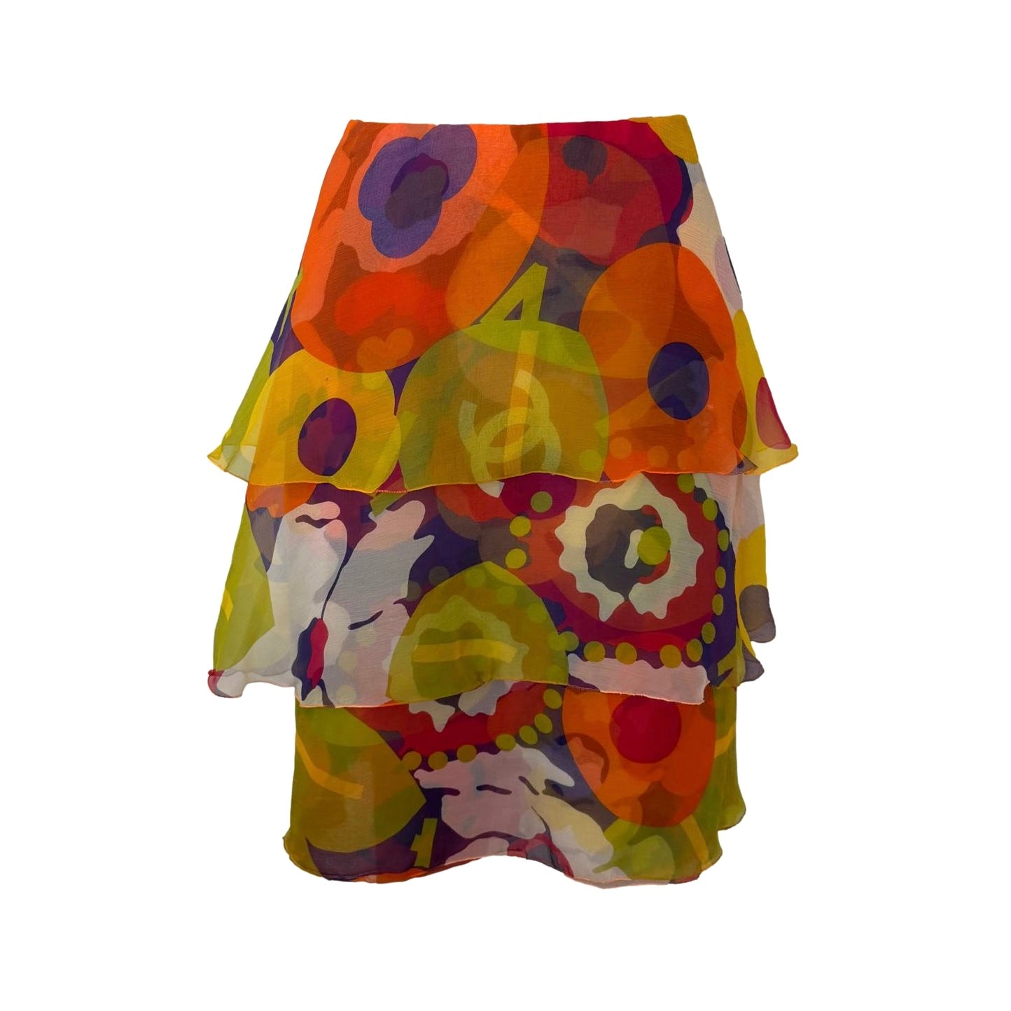 Chanel Multicolor Silk Floral Print Skirt