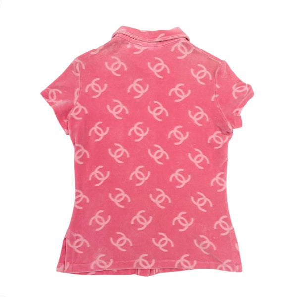 Chanel Pink Velour Button Up Top
