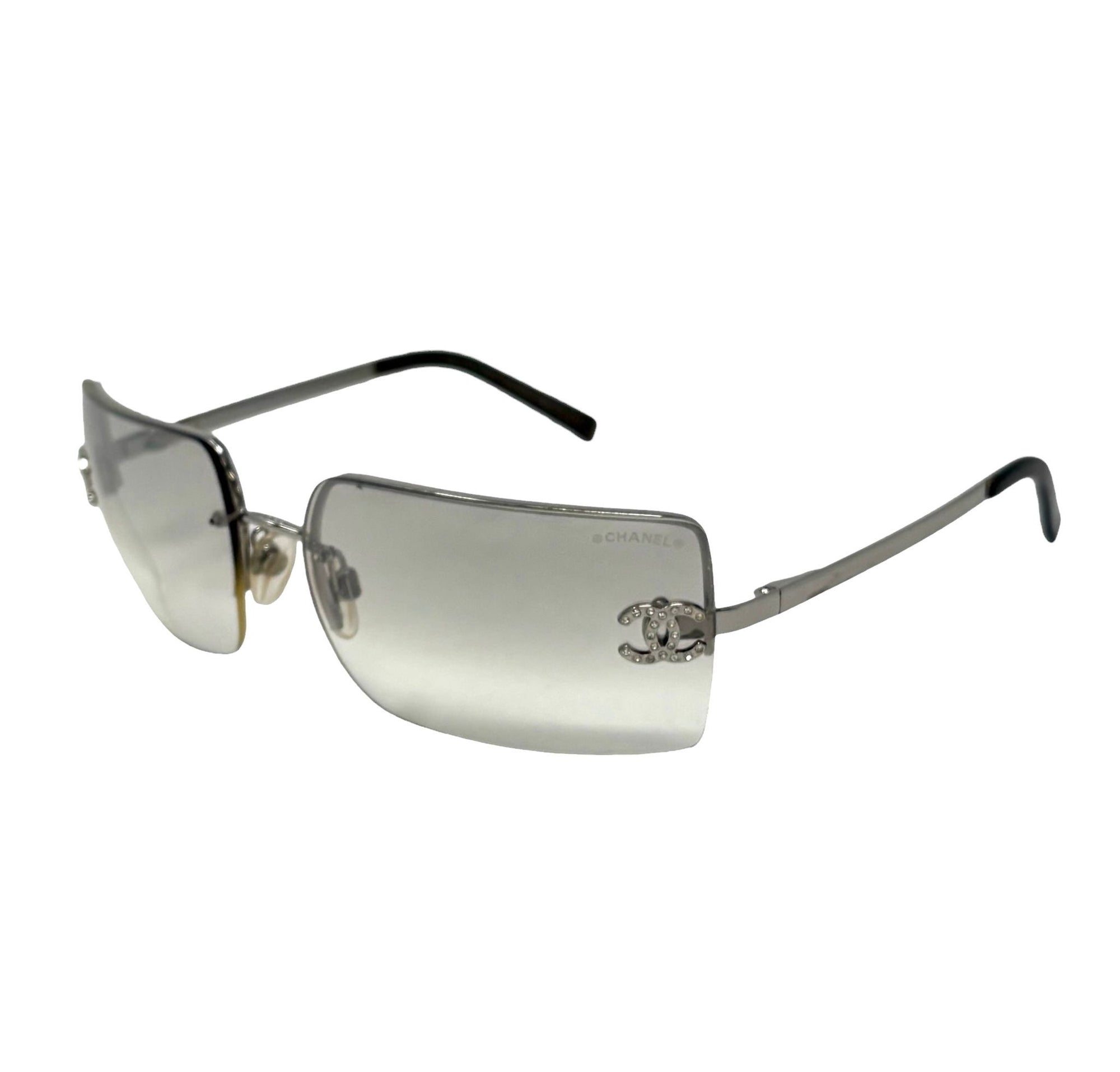 Chanel Silver Rhinestone Rimless Sunglasses