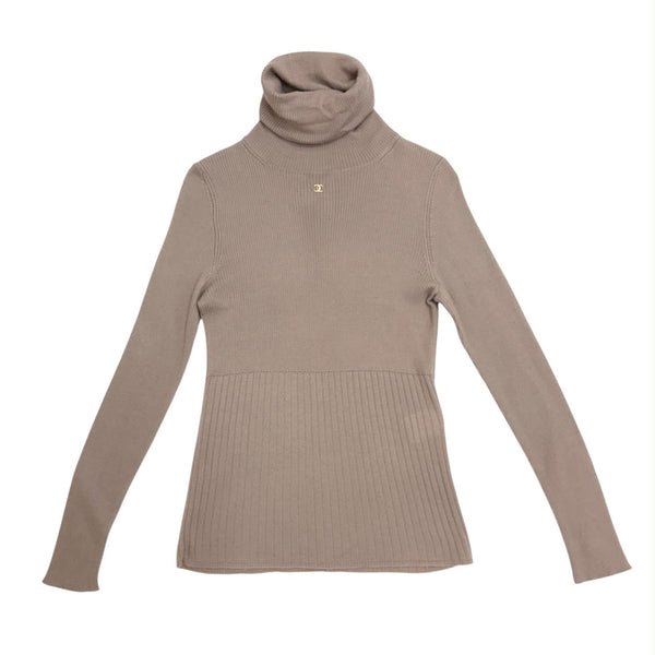 Chanel Tan Logo Long Sleeve Top