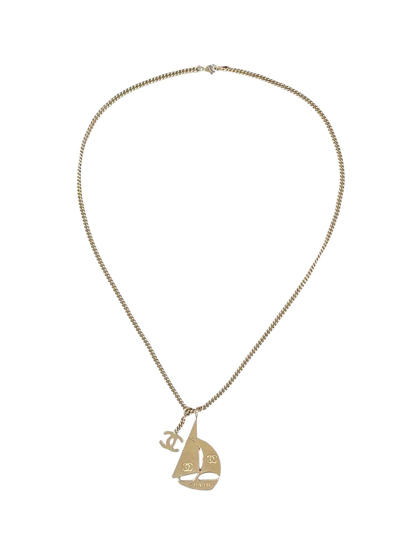 Chanel Gold Logo Boat Necklace