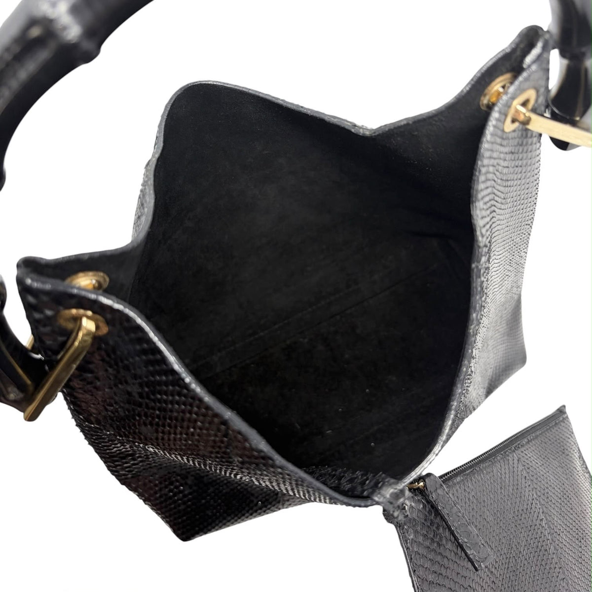 Gucci Black Snakeskin Bamboo Shoulder Bag