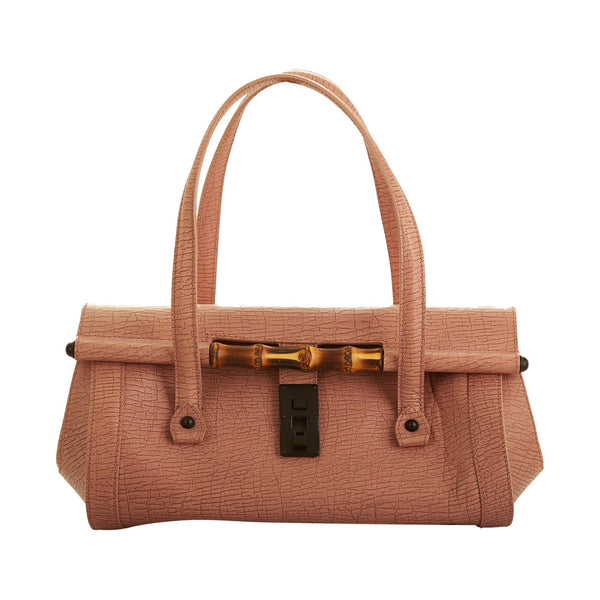 Gucci Pink Textured Leather Bamboo Shoulder Bag