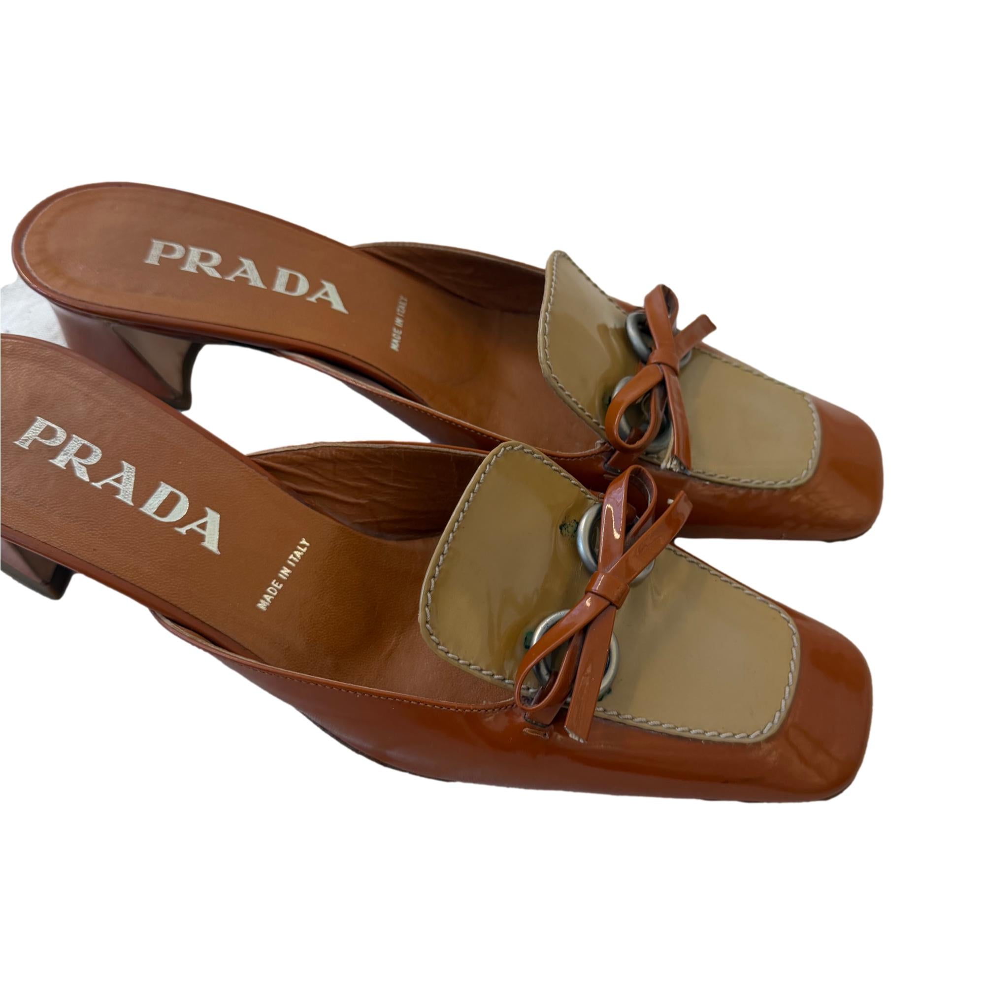 Prada Brown Patent Block Heels