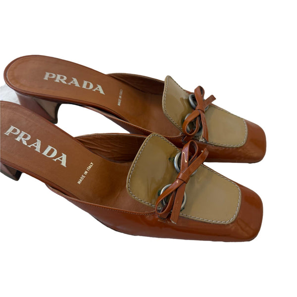 Prada Brown Patent Block Heels