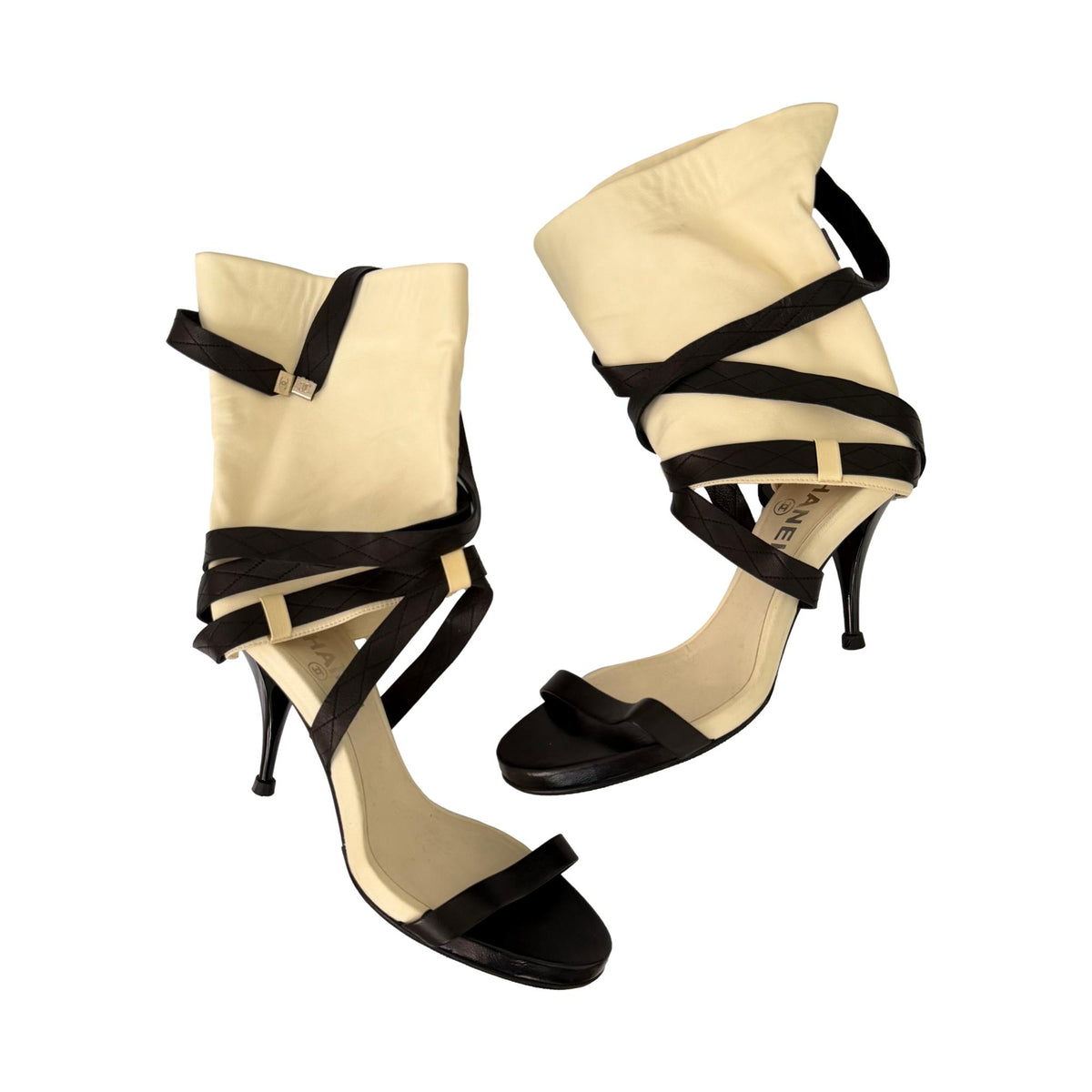 Chanel Ivory & Black Wrap Heels