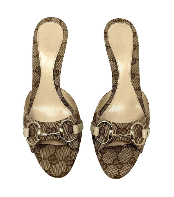 Gucci Tan Logo Horsebit Heels