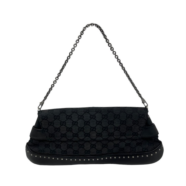 Gucci Black Studded Horsebit Logo Chain Bag