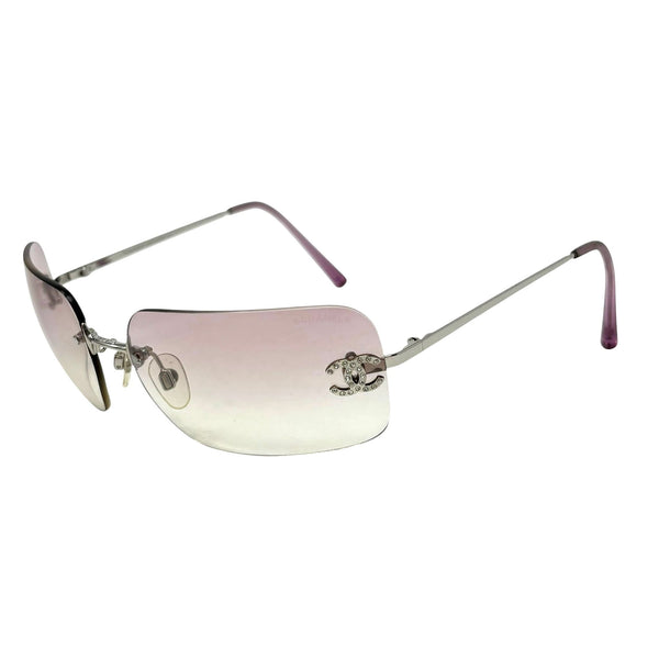 Chanel Pink Rhinestone Logo Sunglasses