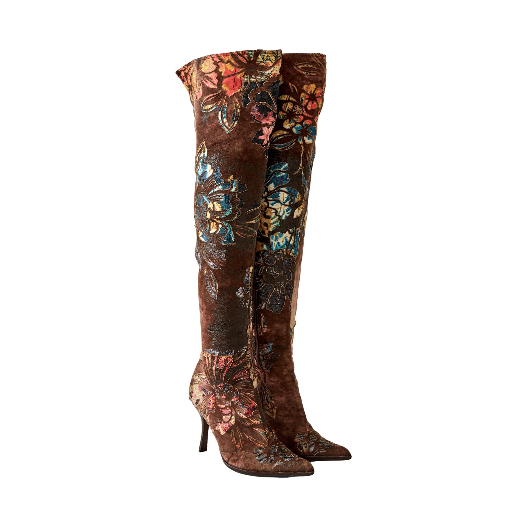 Roberto Cavalli Distressed Leather Over the Knee Boots