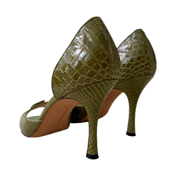 Manolo Blahnik Green Buckle Heels