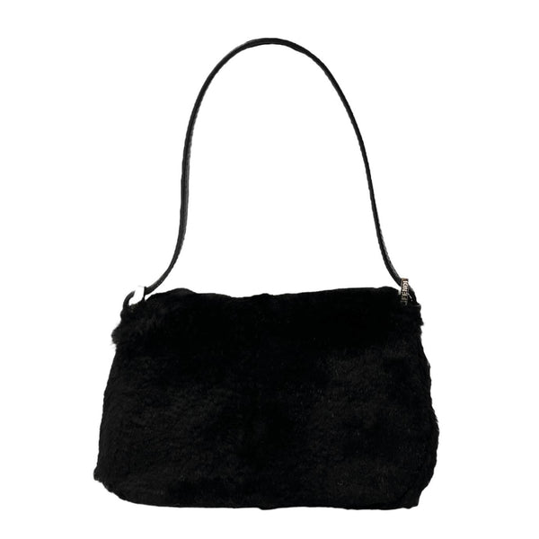 Fendi Black Fur Mini  Baguette Bag