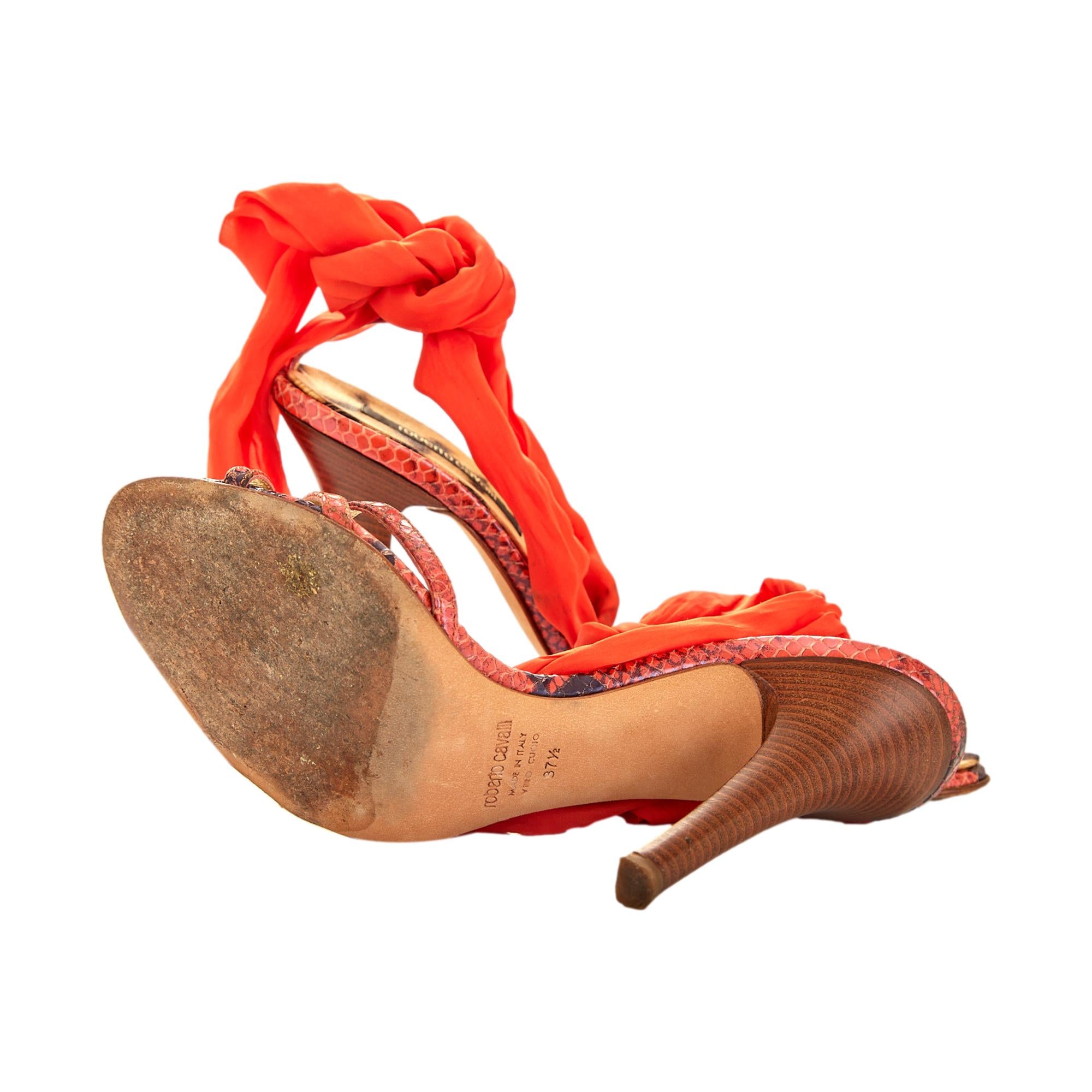 Roberto Cavalli Coral Snakeskin Wrap Heel