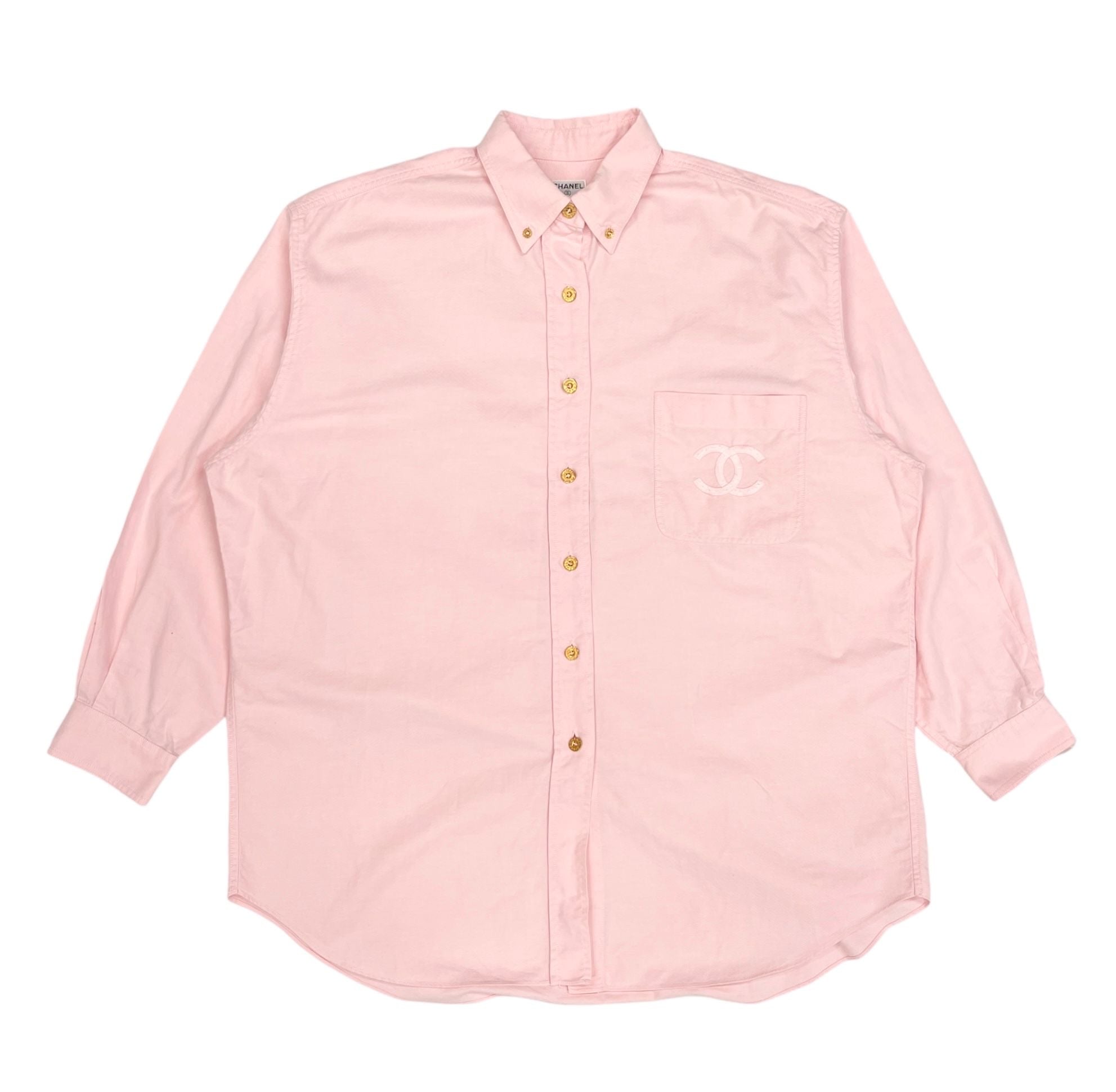 Chanel Pink Oversized Logo Button Down