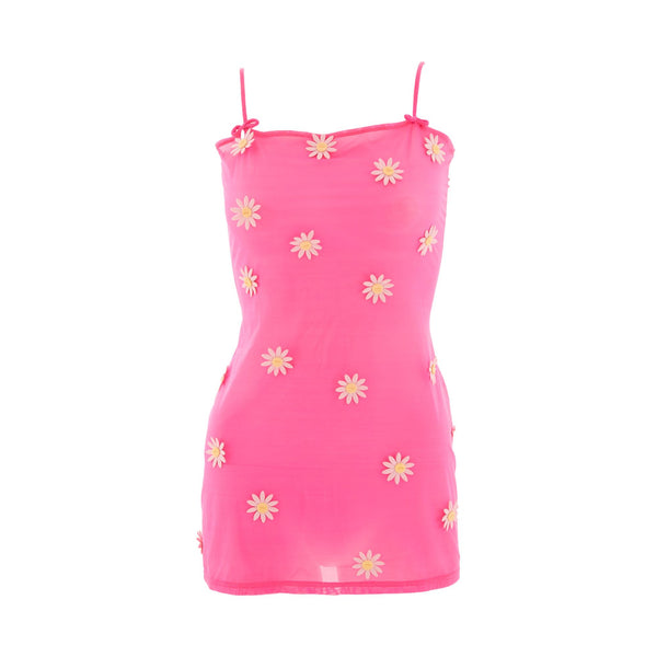 Dolce & Gabbana Hot Pink Sheer Daisy Mini Dress