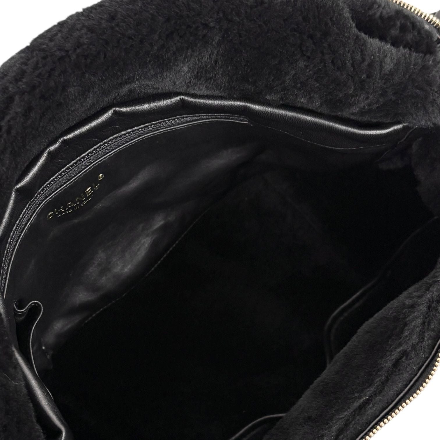 Chanel Black Shearling Large Messenger Bag