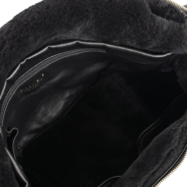 Chanel Black Shearling Large Messenger Bag