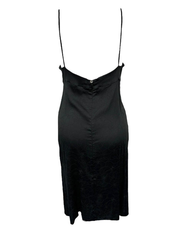 Chanel Black Silk Camellia Logo Slip Dress