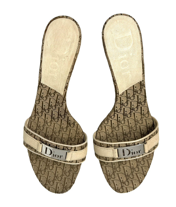 Dior Cream Logo Plaque Heels