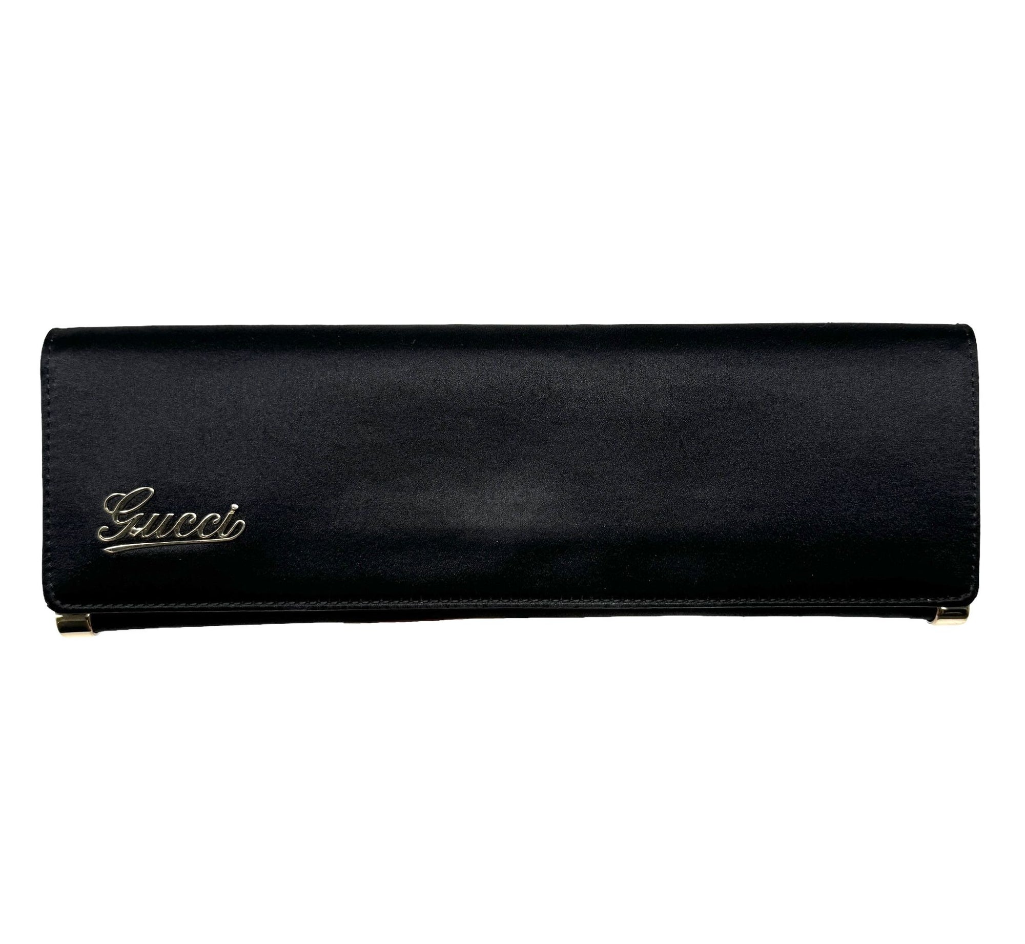 Gucci Black Satin Bar Clutch Bag