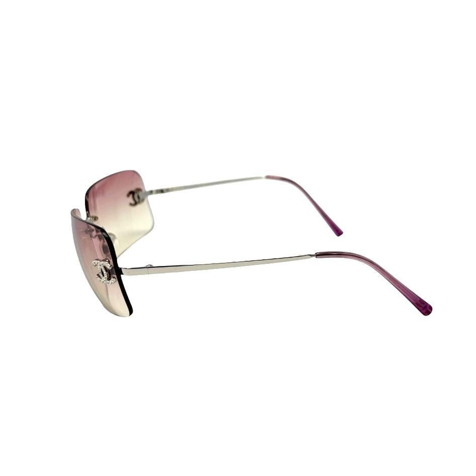 Chanel Pink Rhinestone Rimless Sunglasses