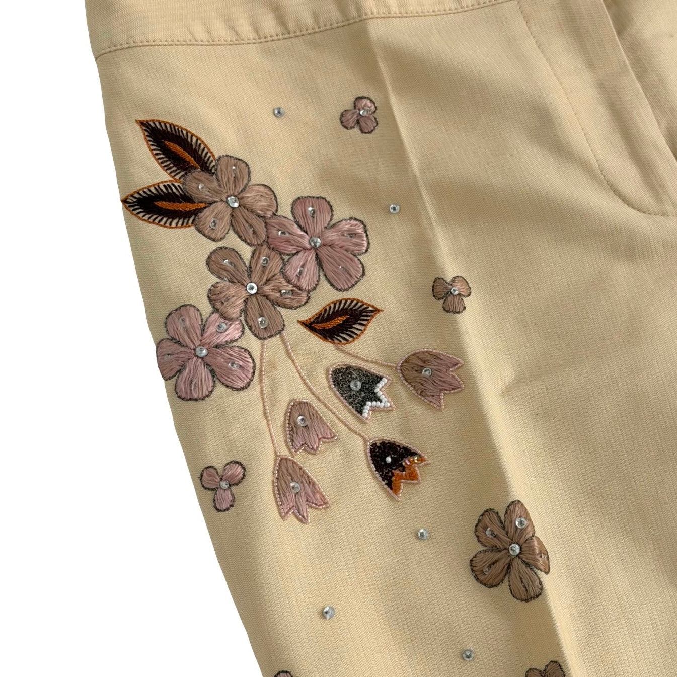 Galliano Pale Yellow Floral Flared Bottoms