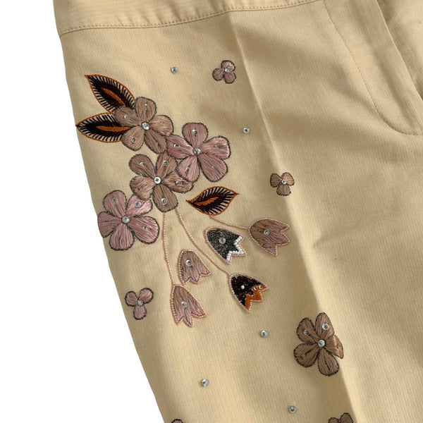 Galliano Pale Yellow Floral Flared Bottoms