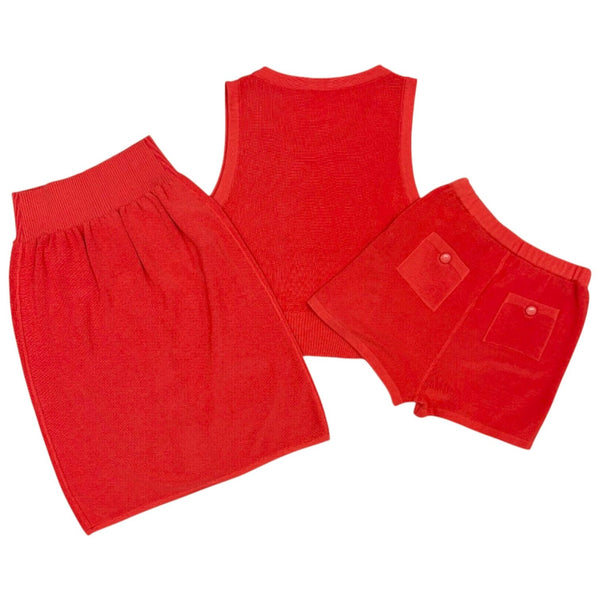 Chanel Red Ribbed 3-Pc Logo Set