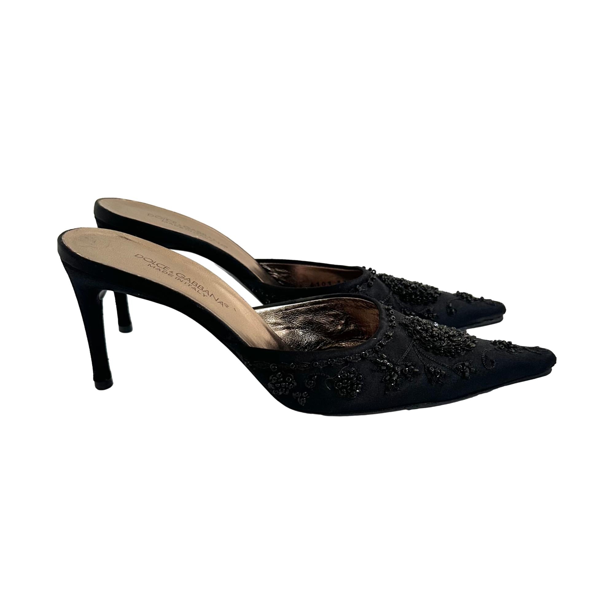 Dolce & Gabbana Black Satin Beaded Heels