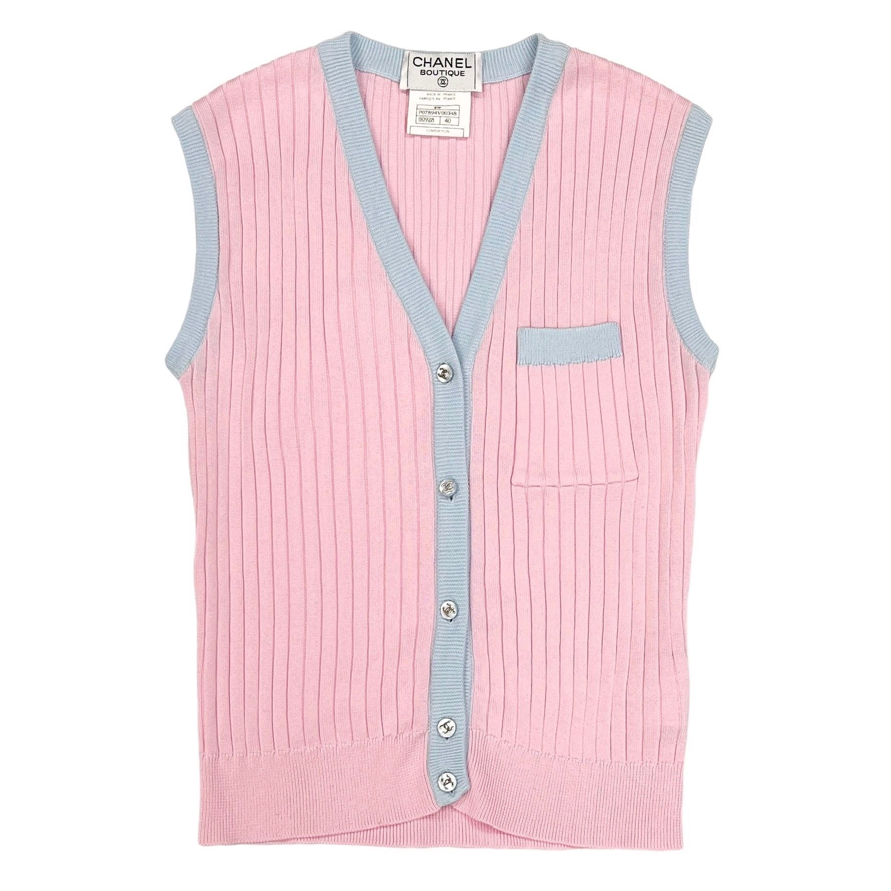 Chanel Pink Ribbed Button Tank