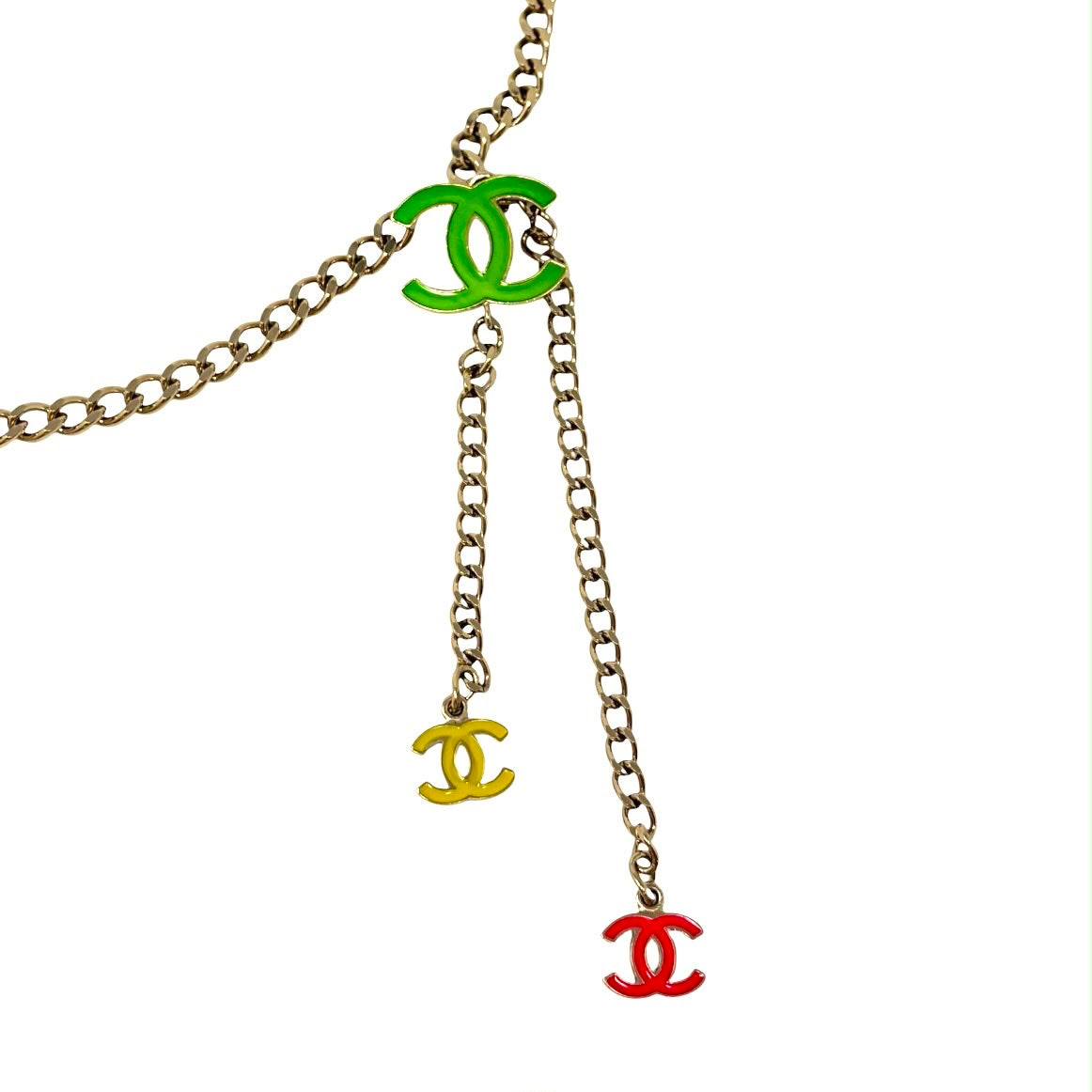 Chanel Gold Multicolor Logo Chain Belt