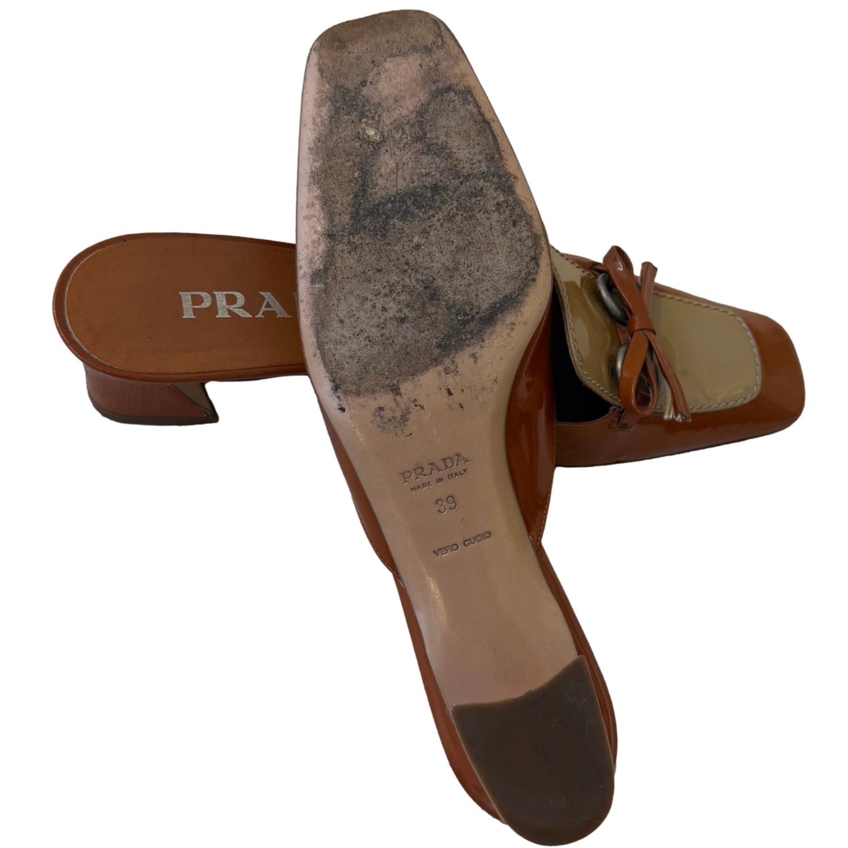 Prada Brown Patent Block Heels