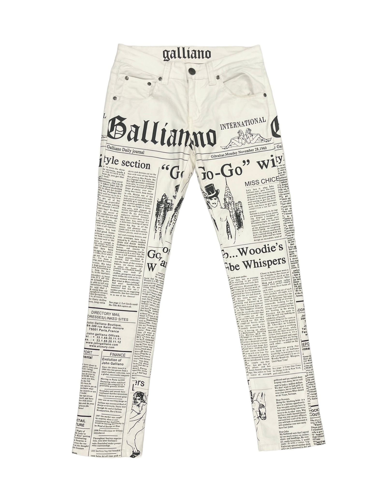 Galliano White Newsprint Pants