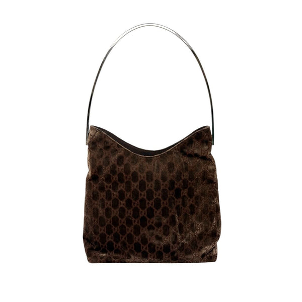 Gucci Brown Velvet Logo Shoulder Bag