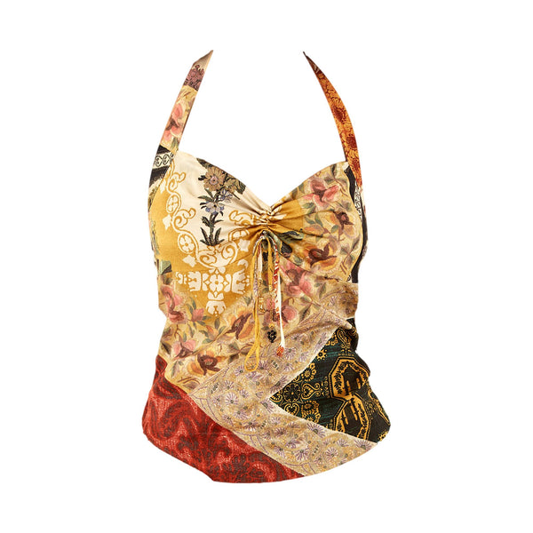 Roberto Cavalli Patchwork Silk Halter Tank