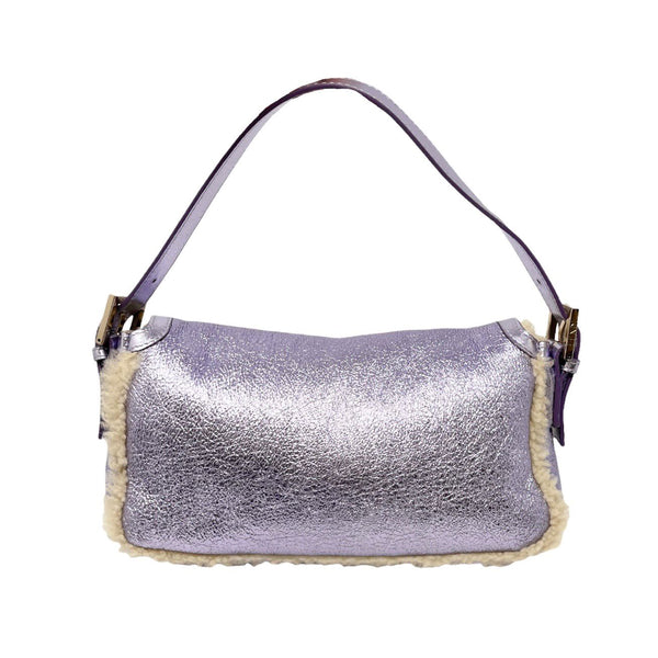 Fendi Purple Metallic Shearling Baguette