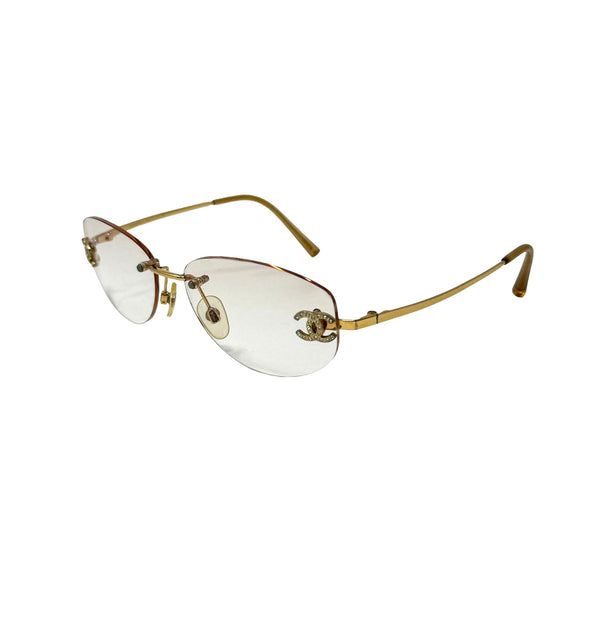 Chanel Clear Rhinestone Logo Aviator Sunglasses