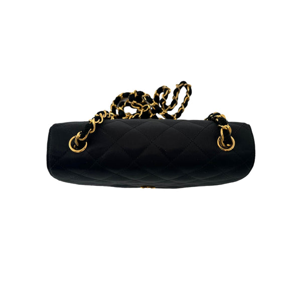 Chanel Black Mini Satin Half-Moon Chain Bag